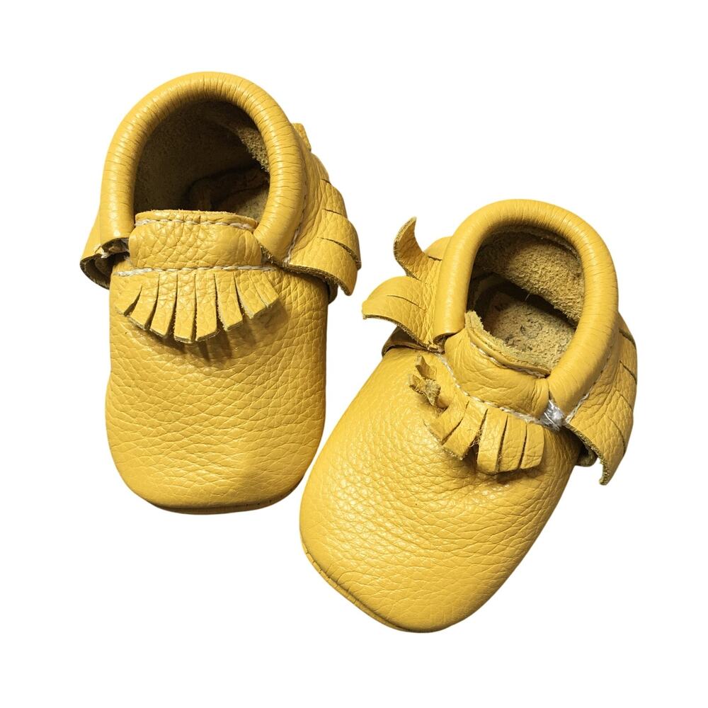 Freshly Picked Baby Moccasin Fringe Soft Leather Mustard Yellow Walker Shoes